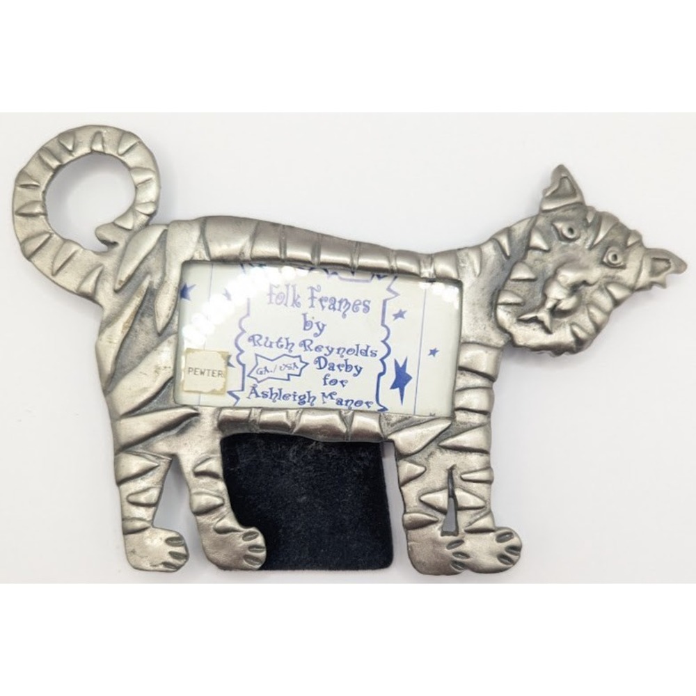 Vintage Ashleigh Manor Pewter Cat Picture Frame Folk Frames Ruth Reynolds Darby